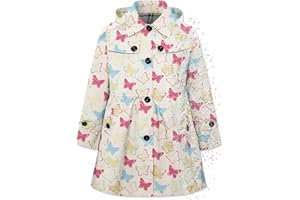 Betusline Girl's Hooded Rain Jackets Lightweight Print Waterproof Trench Coat Windbreaker Raincoats for Girls,2-14 Years