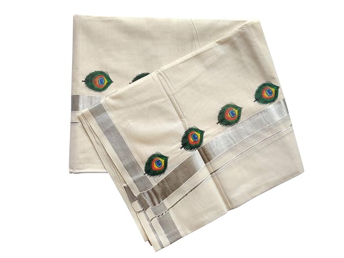 Men's Cotton Kasavu Dhoti (Off White, Free Size)