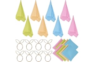 8 Sets Easter Pastel Napkins Cloth with Bunny Napkin Rings Rabbit Napkins Ring Holders with Cocktail Napkin for Spring Weddin