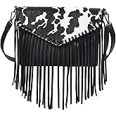 HDE Women's PU Leather Hobo Fringe Crossbody Tassel Purse Vintage Small Flap Envelope Handbag Western Sling Shoulder Bag