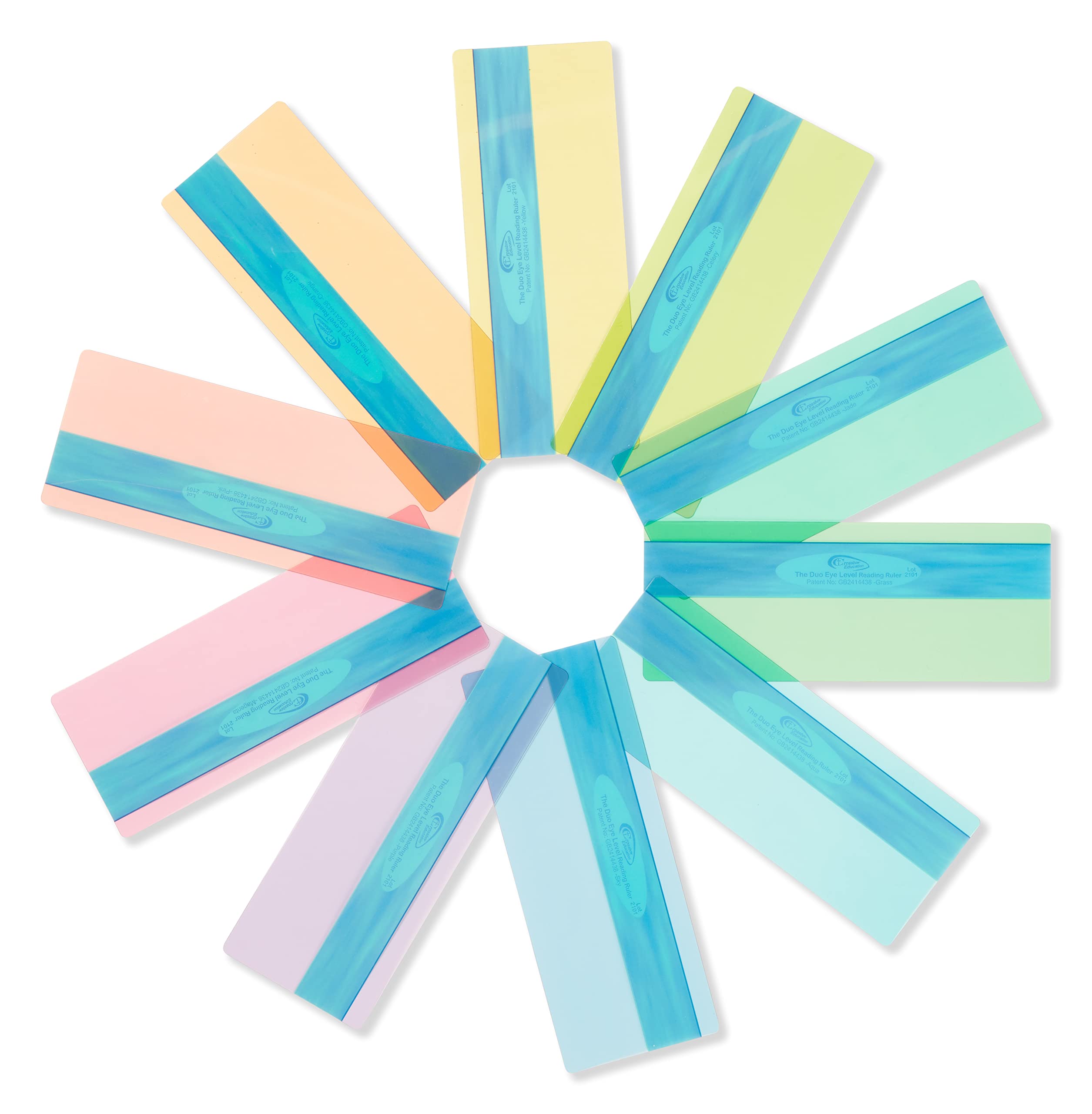Crossbow Education The Original Duo Reading Ruler Dyslexia Overlays - Multi-Colour (Pack of 10) UK - Dyslexia Aids and Visual Stress Specialists