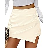 luvamia Shorts for Women Faux Leather Skorts High Waisted PU Leather Shorts Elastic Waist Ruched Wrap Skorts Skirts