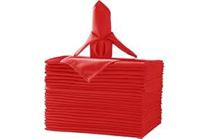 ASCOZA 25pcs Polyester Cloth Napkins - 17 x 17 inch Red Washable Dinner Napkins with Hemmed Edges for Restaurant/Wedding/Hotel(25,Red)