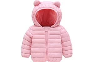 Happy Cherry Baby Boys Girls Down Cotton Coat with Bear Ear Jacket Lightweight Windproof Zip Up Hooded Coat Winter