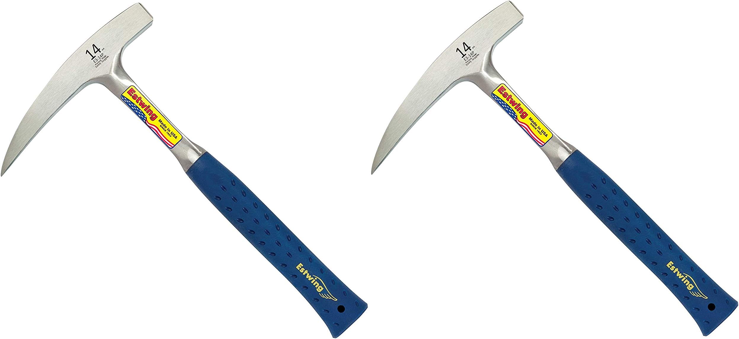 Estwing Rock Pick - 14 oz Geological Hammer with Pointed Tip & Shock Reduction Grip - E3-14P (Тwo Рack)