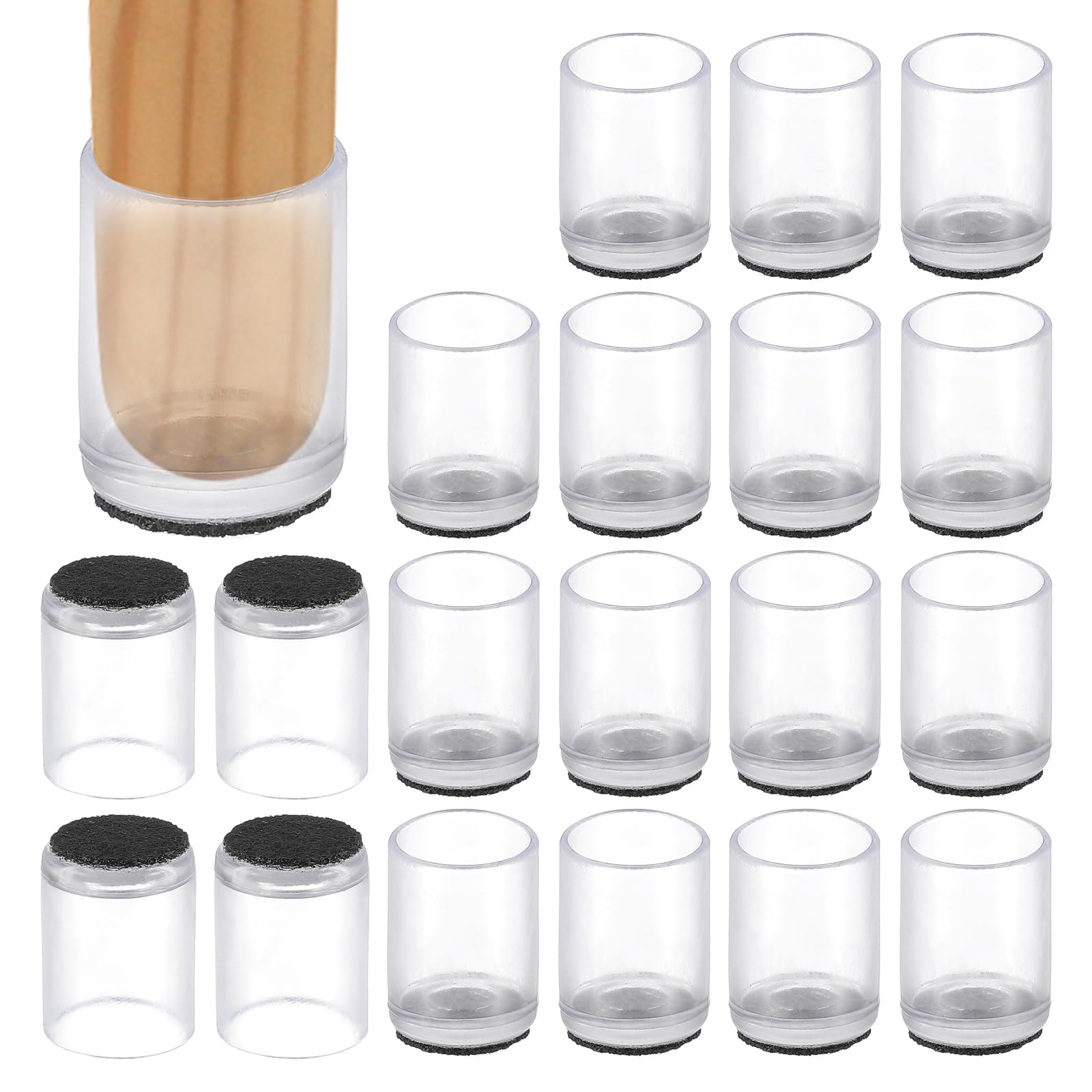 PATIKIL Chair Leg Floor Protector for Hardwood Floors, 20 Pcs Round PVC Felt Fit 0.63" Furniture Leg Cap Furniture Feet Cover Furniture Feet Carpet Small Slider, Transparent