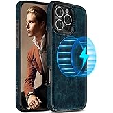 LOHASIC for iPhone 16 Pro Case Compatible with MagSafe, Vintage Leather Slim Business PU Cover Non-Slip Grip Shockproof Bumper Full Body Protective Men Phone Cases for iPhone 16 Pro 6.3" 2024 - Blue