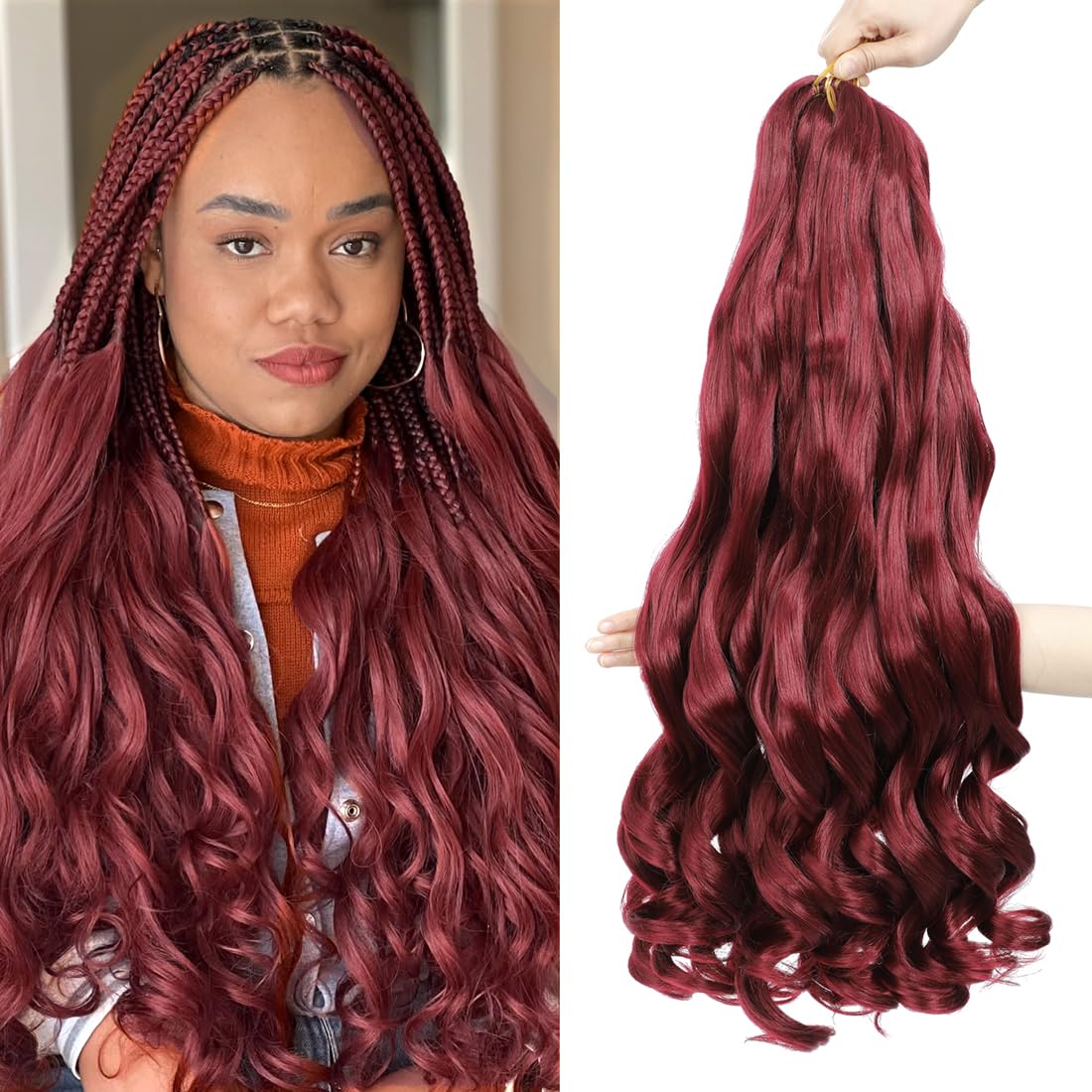 Photo 1 of *USED*
WIPPORYA Burgundy French Curl Braiding Hair 24 Inch Soft Braiding Hair Pre Stretched Loose Wave Bouncy 100g/pack Yaki Hair for Black Women Hair Extensions for Braids(Burgundy 24 Inch)