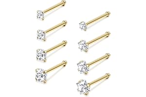 Jstyle Hypoallergenic Nose Rings 18G 20G Surgical Stainless Steel Nose Rings Studs Cubic Zirconia Nose Ring Labret Nose Piercing Jewelry for Women Men 1.5mm 2mm 2.5mm 3mm