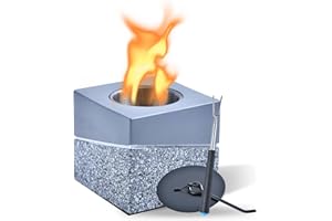 CHANGE MOORE Smokeless Tabletop Fire Pit Bowls: Portable Concrete Fire Fit Mini Rubbing Alcohol Fireplace Round Fire Bowl Tree Stump Long Burning Outdoor Indoor Fire Pit Decorate Square
