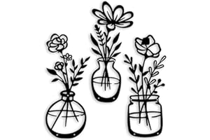 3 PCS Black Metal Flowers Wall Decor Grandma Mothers Day Gift Birthday Gifts for Women Wall Art Metal Wall Sculptures Hanging