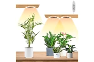 LORDEM Bamboo Ceiling Grow Lamp for Indoor Plants, 216 LEDs Full Spectrum Halo Plant Light, 6.3” Under Cabinet Grow Lights with 4/8/12H Auto Timer Switch Modes, 4 Dimmable Brightness Levels, Tri Head
