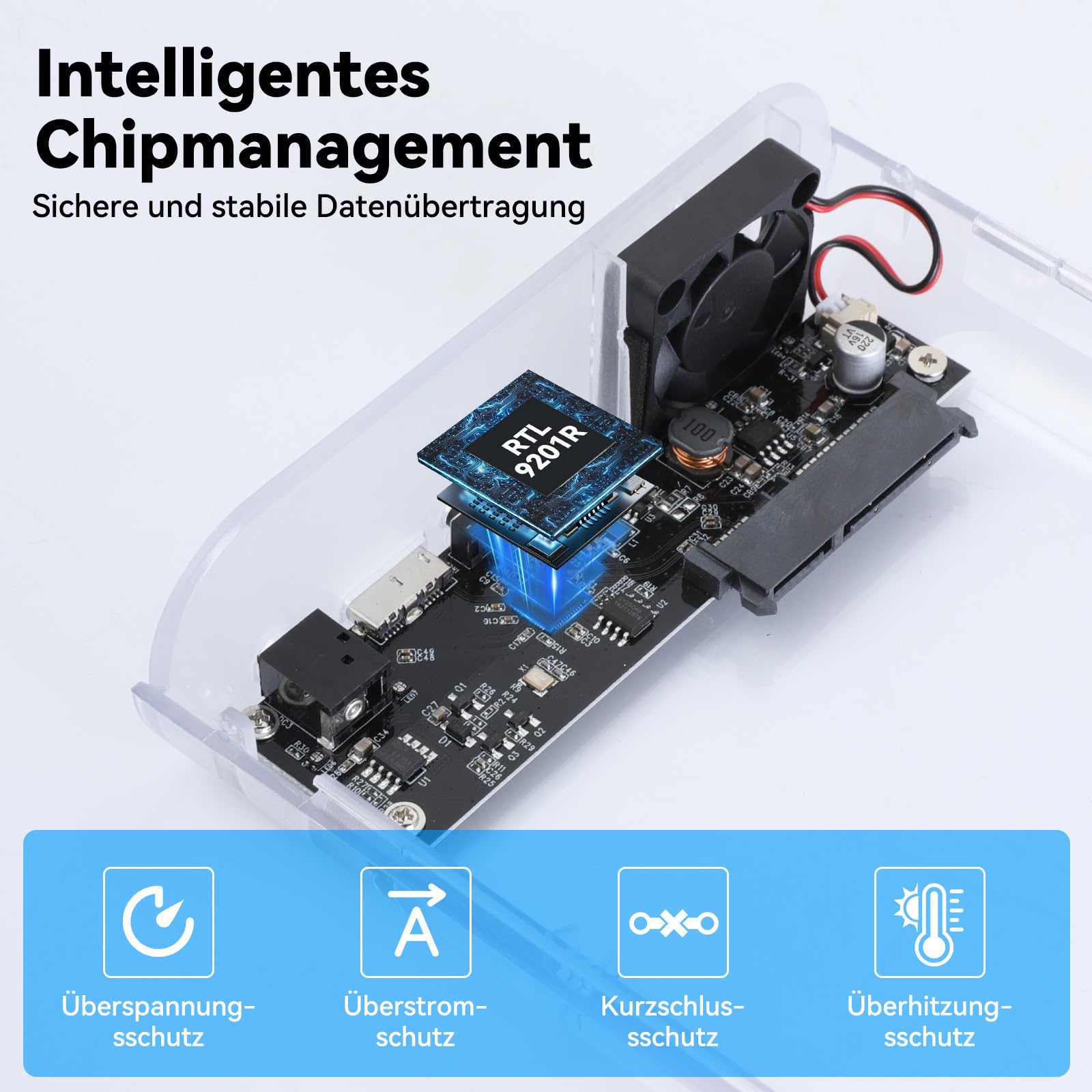 ELUTENG Festplattengehäuse 3,5 Zoll 5Gbit/s USB 3.0 Externes Festplatten Gehäuse für 3,5 2,5 Zoll SATA SSD HDD bis zu 24TB, Externe SSD Gehäuse mit 12V/2A Netzteil, Unterstützung UASP Trim 4