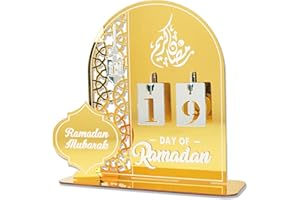 MACLARONX Eid Mubarak Ramadan Advent Calendar Acrylic Countdown Calendars Tracker Date Gift for Kids Arabic Muslim Islamic Holiday Table Home Decorations (Gold)