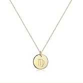 Befettly Constellation Necklace Pendant 14K Gold-Plated Hammered Round Disc Engraved Zodiac Sign Pendant 17.5’’ Adjustable Dainty Necklace