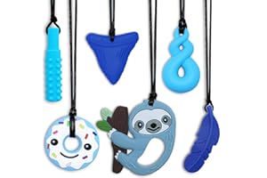 MABERRYTECH DIRECT Chew Necklaces for Sensory Kids Boys Girls, 6 Pack Chewy Necklace Sensory Toys for Kids with Autism, Silicone Oral Motor Aids Chew Toys for Children Adults Reduce Fidgeting