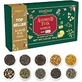 VAHDAM Top 10 Favourites Tea Sampler Set | Loose Leaf Tea (50+ Cups) | Tea Variety Pack with Green, Herbal, Black &amp; Chai Brew | Vacuum Sealed For Freshness | Brew Hot &amp; Col
