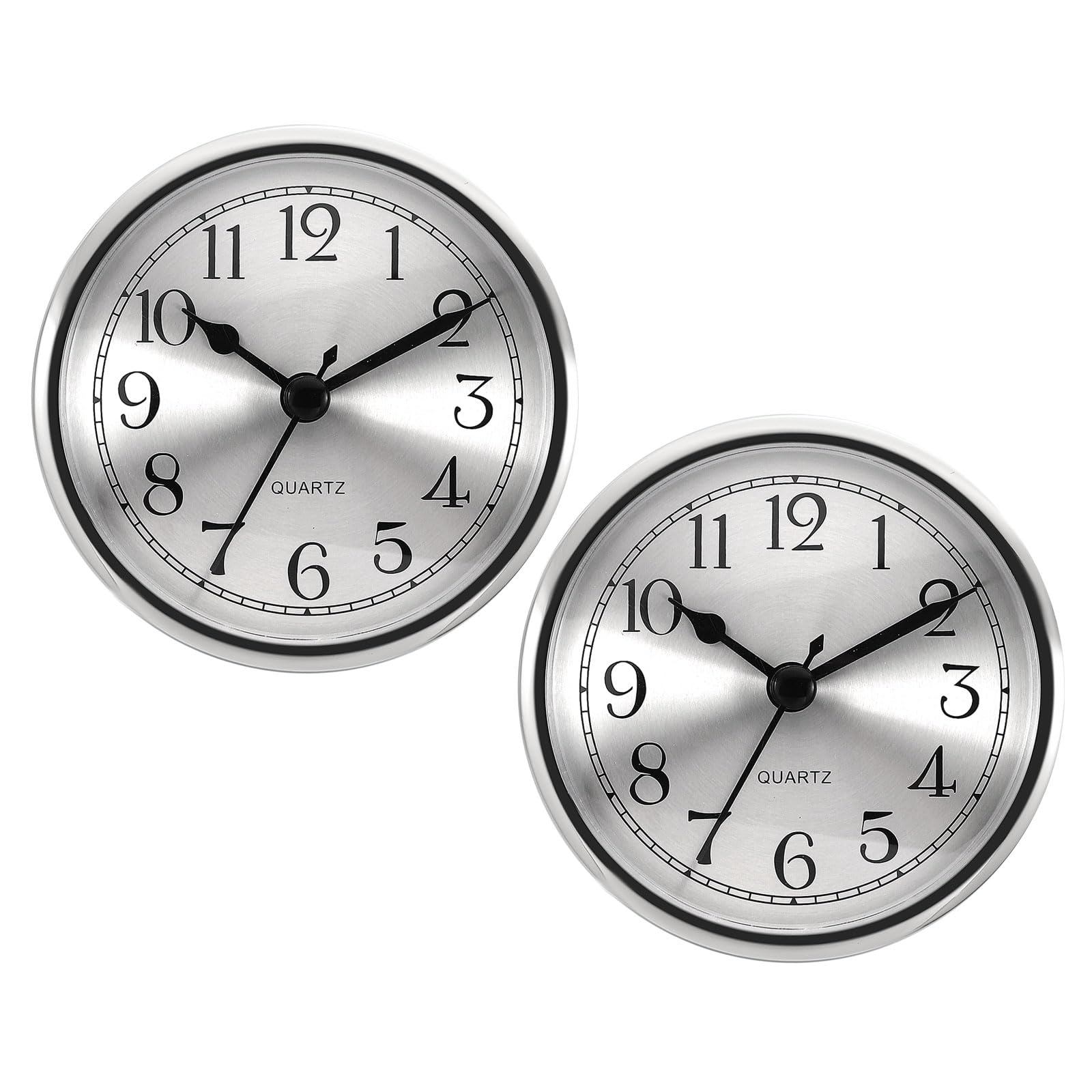 PATIKIL 3.5" 90mm Quartz Clock Insert, 2 Pcs Round Quartz Movement Miniature Clock Mini Arabic Numeral Clock Fit 78mm/3.1" Diameter Hole for Replacement Home, Silver Tone, Style 1