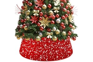 FUHSY Red Christmas Tree Collar Sequin Merry Christmas Tree Skirt 23.6 Inch Glitter Velvet Trees Skirts Sparkly Christmas Trees Trunk Ring Base Cover for Holiday Party Red Xmas Decoration