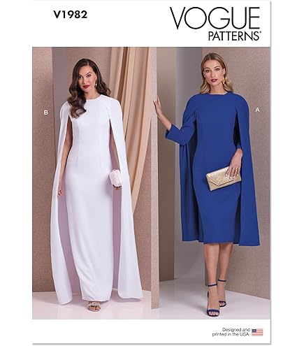 Amazon.com: Vogue V1982Y5 Misses' Fitted Cape Dresses Sewing