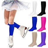 Sucrain 6 Pairs Ice Skating Socks Figure Skating Socks High Tight Knee Nylon Roller Skate Sock for Women Girl