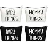 SilTriangle 4 Pcs New Mom Gifts Mommy and Baby Canvas Pouch Set Black and White Mama Travel Cases with Zip Keepsake Gift Bag for New Mothers Expecting Moms