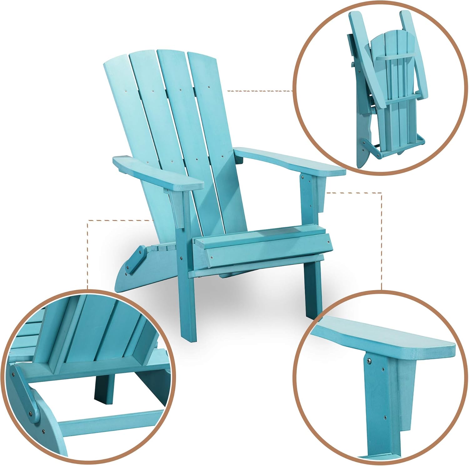 PolyTEAK Modern Folding Poly Adirondack Chair, Turquoise Blue | Adult-Size, Weather Resistant, Made from Special Formulated Poly Lumber Plastic: Kitchen & Dining