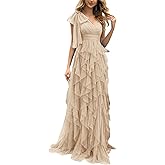 VOUIAO Summer Women Tulle Prom Dress Elegant Bow One Shoulder Slit Evening Party Gown Wedding Guest Bridesmaid Maxi Dress