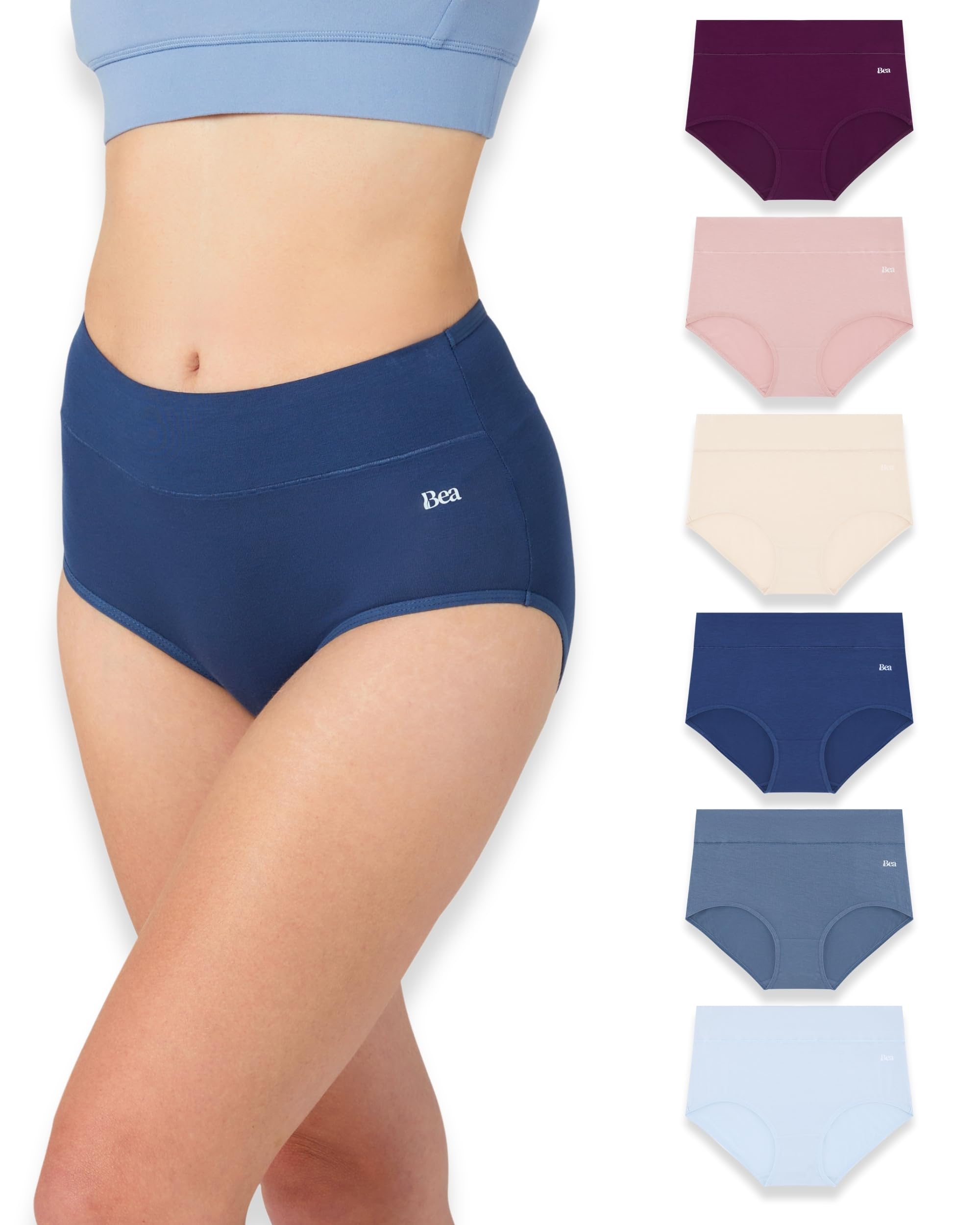 Bea 6-pack Bamboo High Waisted Women's Underwear - Super Soft, Breathable, Slight Tummy Control Knickers