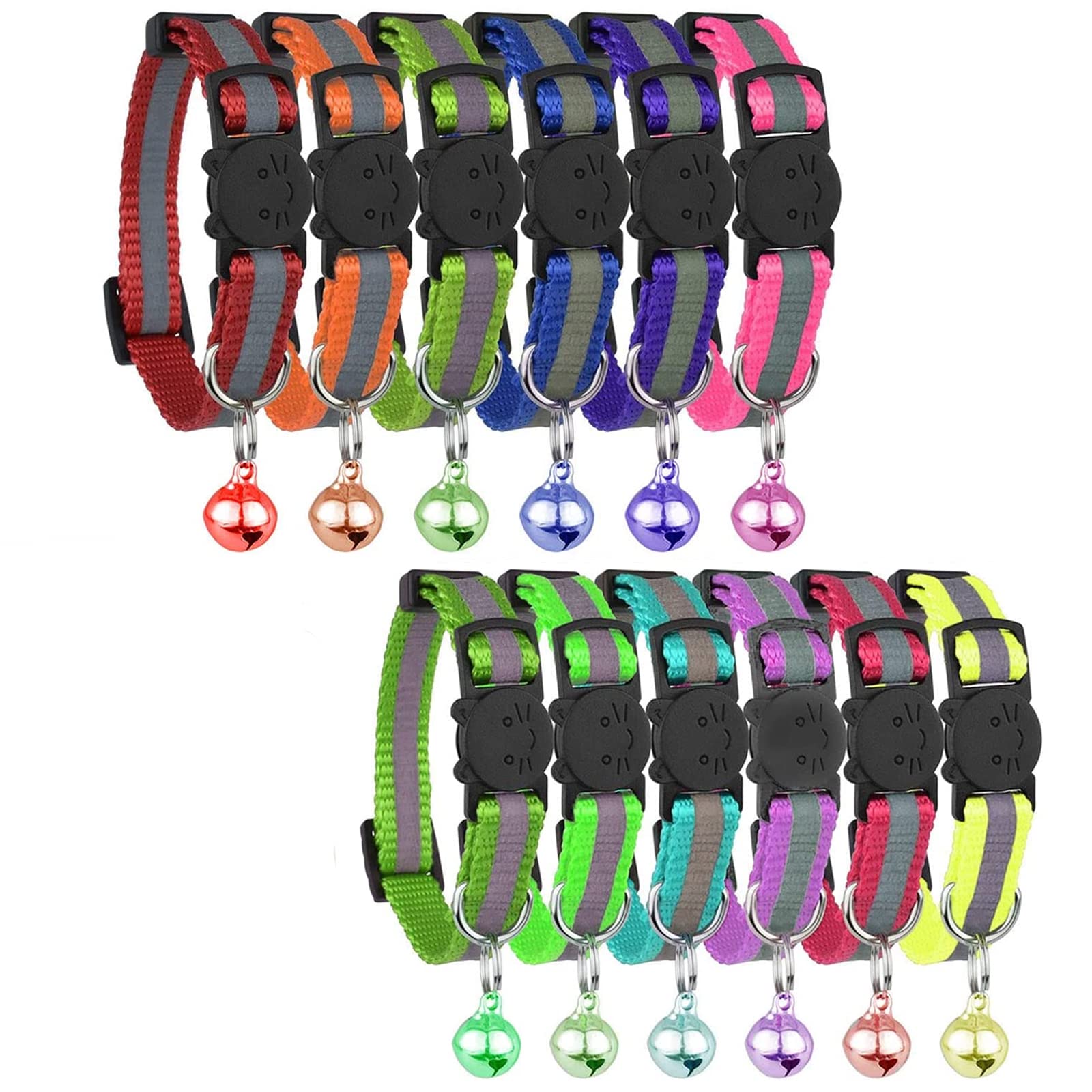 GingerUPer Cat Collars Quick Release,Reflective Cat Collars with Bells and Safety Release,Adjustable 8-12.5" to Fit All Domestic Cats (12 Pack) — image 1