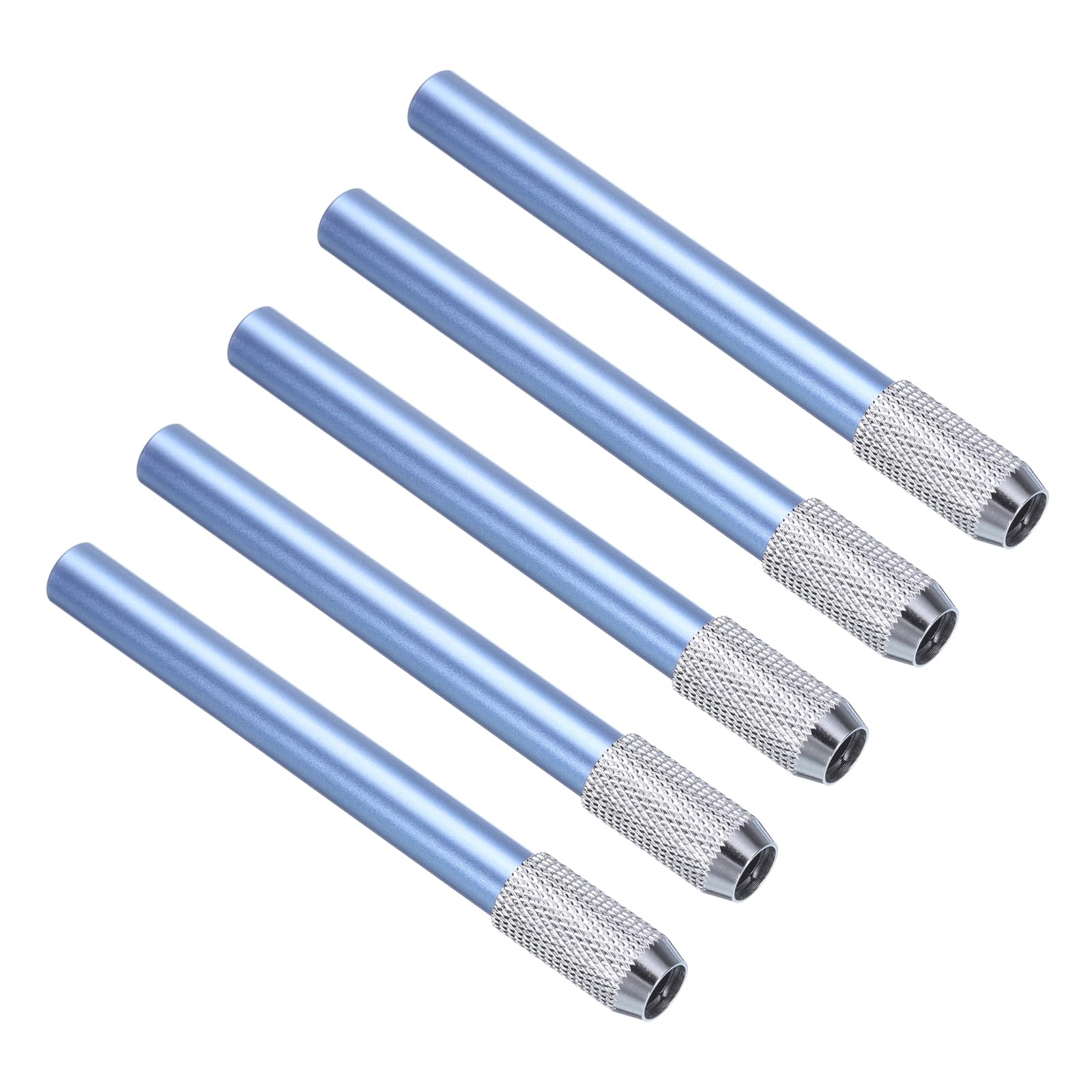 PATIKIL Pencil Extenders, 5Pcs Art Adjustable Metal Pencil Holder Lengthener Pen Sleeve for Short Pencil Crayon Colored Pencils Writing Desk Office, Blue