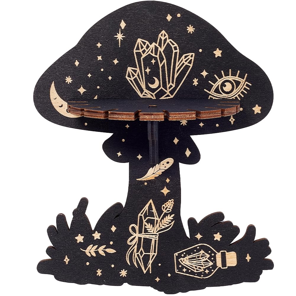 CREATCABIN Crystal Shelf Display Wall Crystal Shelf Mushroom Eye Floating Shelves Wood Dowsing Pendulum Holder Stand Rustic Witch Stuff Storage for Hanging Rock Essential Oil Spiritual 7.24x5.91Inch