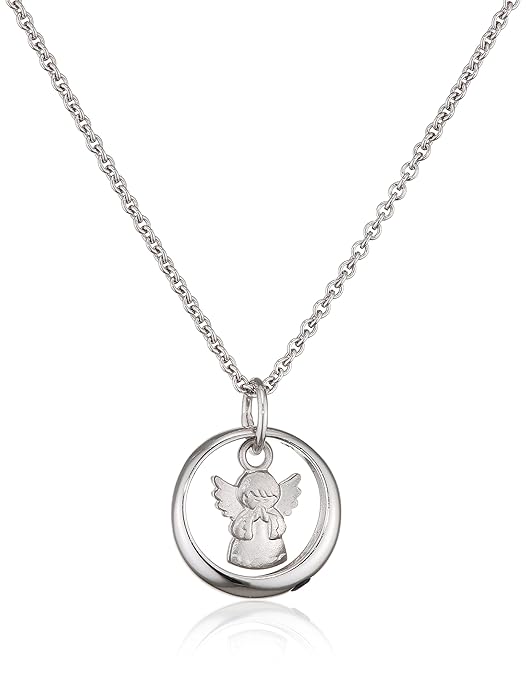 Xaana Kinder-Kette mit Anhänger Taufschmuck Taufring 925 Silber rhodiniert Synthetischer Saphir blau Rundschliff 38 cm - AMZ0
