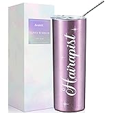 Onebttl Hair Stylist Gifts For Women, Female, Her - Hairapist Love is in the Hair - 20oz/590ml Stainless Steel Insulated Tumbler with Straw, Lid, Message Card-(Purple)