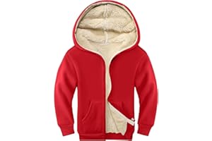 Rousytn Unisex Boys Girls Sherpa Lined Fleece Jacket Hoodie Kids Warm Winter Zip Up Hooded Sweatshirt Jackets Coat 5-15Y