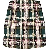 HERBATOMIA Women's Plaid Mini Skirt Pencil Above Knee Length High Elastic Waist Bodycon Zipper Vintage Short Skirts for Women