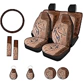 Suobstales Aztec Horse Print Car Seat Covers 11 Pcs American Tribal Car Accessories Interior Set Gifts Front Rear Split Seats Protectors with Steering Wheel Cover,Seatbelt Pads,Cup Holder,Keychain