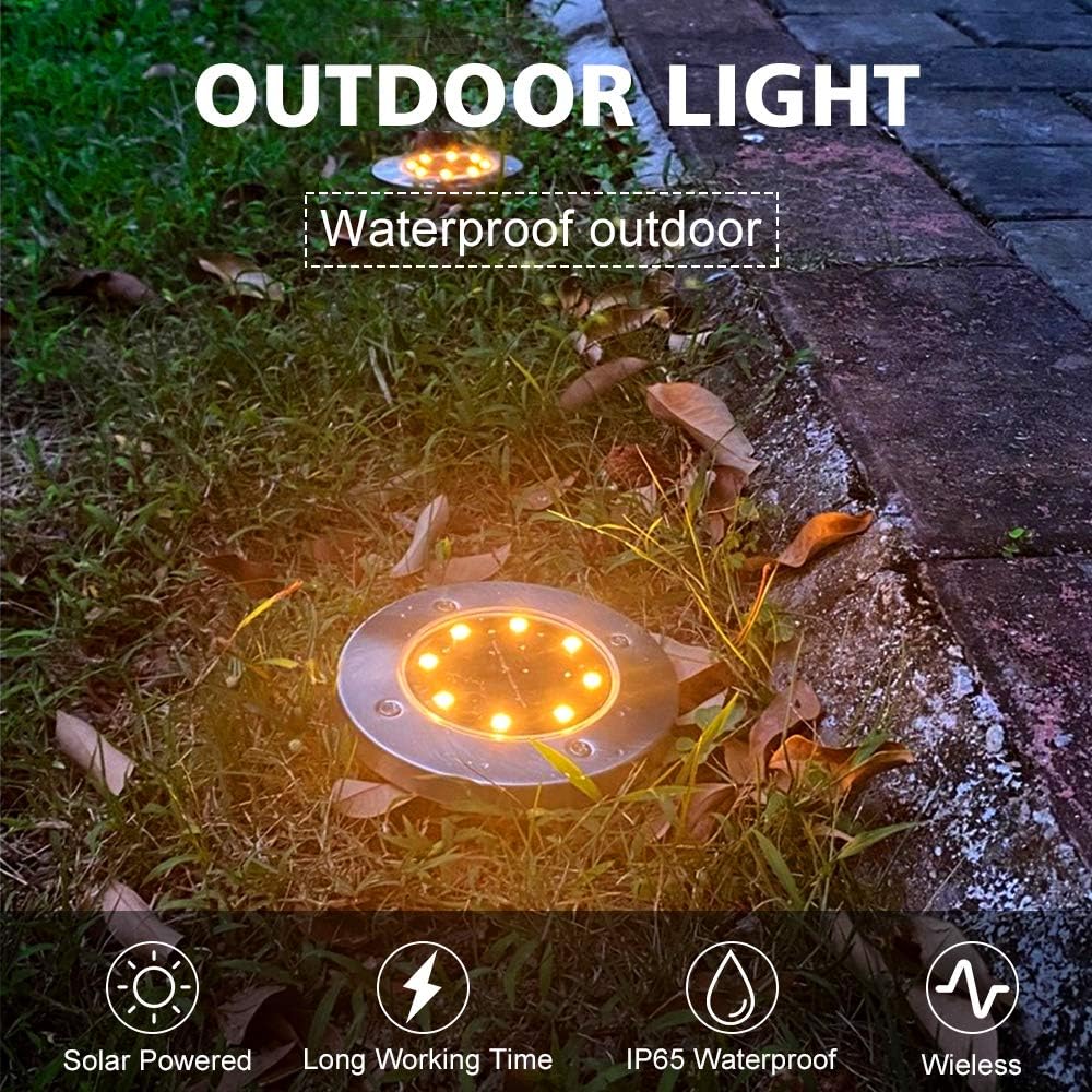 Solar Ground Lights, 8 LED Solar Garden Lights Outdoor, Waterproof