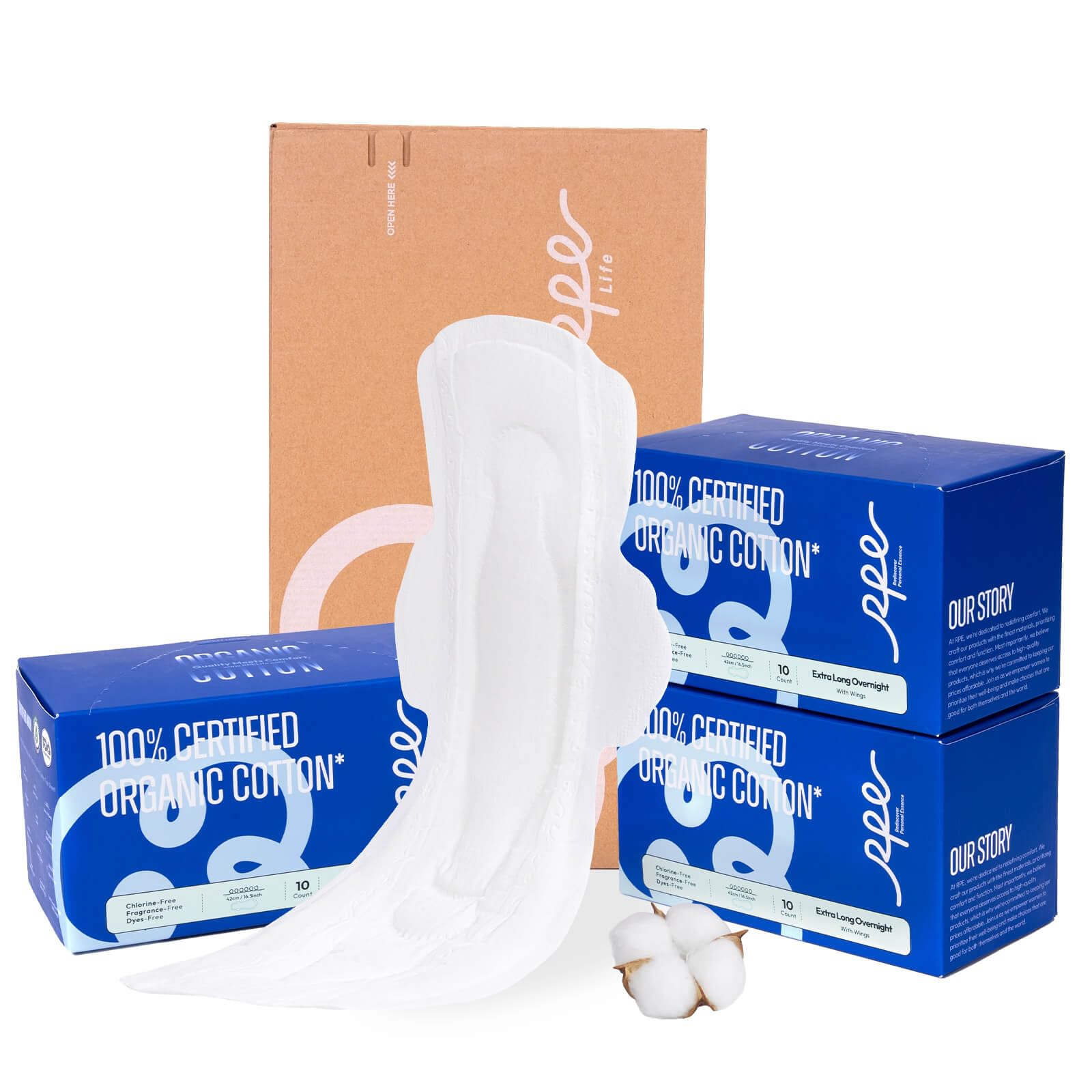 Photo 1 of 100% Organic Super Long Overnight Pads with Wings, Extra Heavy Sanitary Pad for Women Ultimate Absorbency, Ultra Thin Extra Coverage Cotton Period Menstrual Pads (Extra Long Overnight, Size 6, 30ct)