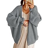 Saodimallsu Womens Oversized Open Front Cardigan Fall Ruffle Lantern Long Sleeve Chunky Knit Loose Sweater Coats