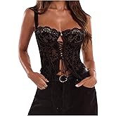 Verdusa Women's Y2K Gothic Lace Up Floral Lace Corset Bustier Tank Top Festival Outfits