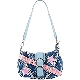 MJFSGYO Cute Y2k Purse Denim for Women, Star Embroidery Pattern Denim Purse with Chain Strap Shoulder Bag, Cute Mini Jean Purse