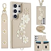 Kimiyaki for Samsung Galaxy S25 Ultra Case with Wallet, Magnetic Snap Flip Leather Cover with Flower Design Credit Card Holder Stand Wristband,Samsung S25 Ultra Protective Phone Case for Women