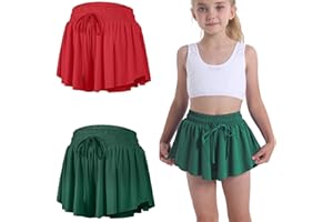 SKYANT Flowy Butterfly Shorts for Girls 2-in-1 Athletic Running Skirt Shorts Cheer Tennis Dance Preppy with Spandex Liner