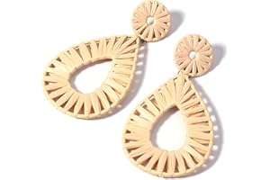 LORSOILYN Boho Raffia Earrings Statement Teardrop Earrings Drop Dangle Bohemian Earrings for Women Cute Handmade Earring