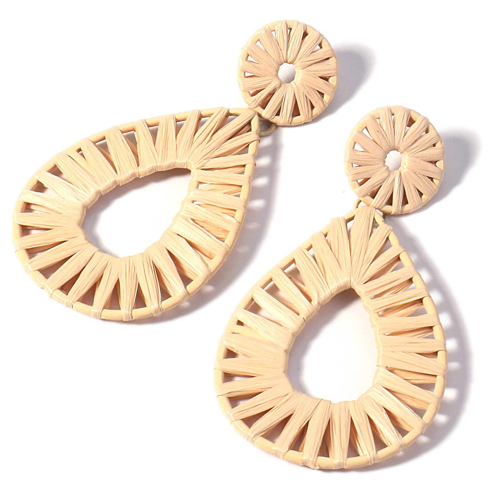 Boho Raffia Earrings Statement Teardrop Earrings Drop Dangle Bohemian Earrings for Women Cute Handmade Earring, 3.11 inches, Metal raffia