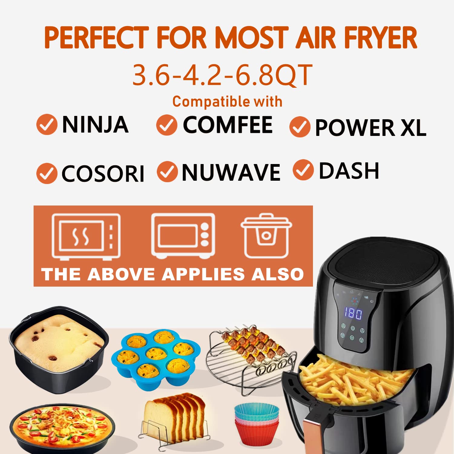 Square Air Fryer Accessories, 8 Inch XL Deep Fryer Accessories Compatible with Philips Cosori Ninja Gowise Gourmia Chefman Comfee Air Fryer, Fit 3.6QT-6.8QT Square Air Fryer