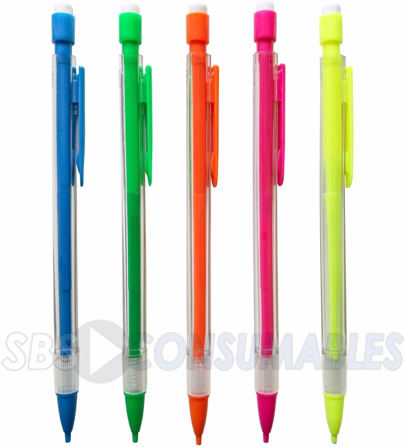 5x Consul Bright Coloured Mechanical Pencils 0.7mm Automatic Pencils. Neon Barrels. 5 Assorted Colours *Back To School *