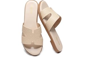 Yozuru Womens Flat Sandals Open Toe Dressy Summer Sandals Comfortable Casual Slip on Leather Slides Sandals for women