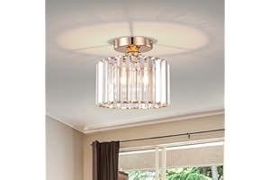 BUXVRCS Semi Flush Mount Modern Chandelier, Crystal Ceiling Light Fixture, Small Close to Ceiling Light for Living Room, Bedroom, Hallway, Bathroom, Kitchen, Entryway (Gold)